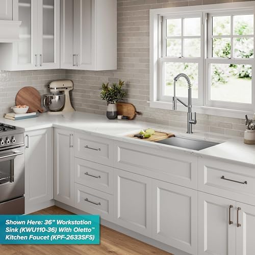 KRAUS Kore Workstation 27-inch Undermount 16 Gauge Stainless Steel Kitchen Sink, Single Bowl Kitchen Sink with Accessories, KWU110-27