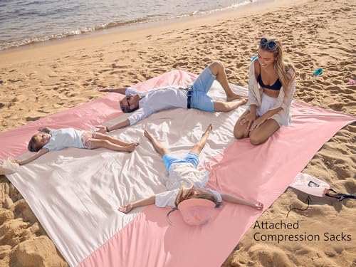 WEKAPO Beach Blanket Sandproof Waterproof, Extra Large Beach Mat, Oversized & Compact Sand Free Mat Quick Drying, Lightweight & Durable with 6 Stakes & 4 Corner Pockets