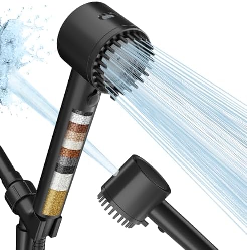 Cobbe Filtered Shower Head with Handheld, High Pressure 5-mode Showerhead with Filters, Built-in Power Wash for Hard Water - Remove Chlorine - Reduces Dry Itchy Skin, Matte Black