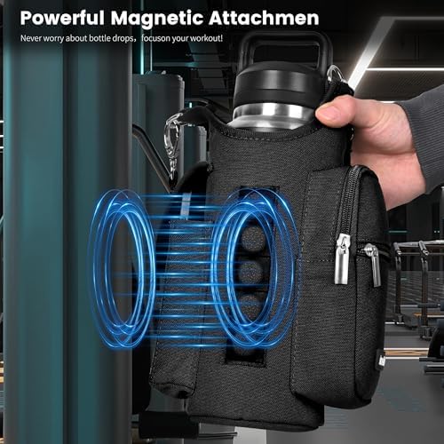 icolor Magnetic Gym Bag Water Bottle Carrier Holder with Phone Pockets & Shoulder Strap,5 Built-in Magnets Gym Bottle Pouch Sleeve,Magnetic Bag Gym Accessories Organizer for Men Women