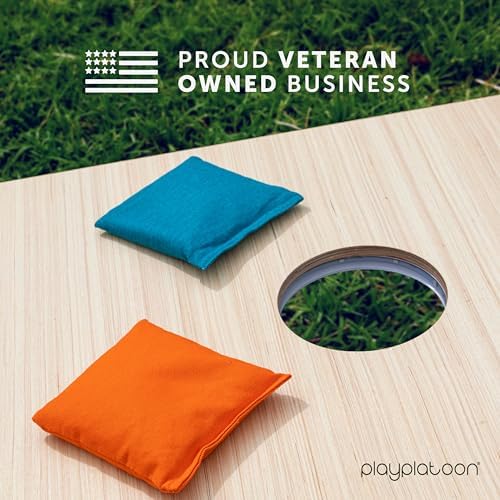 Play Platoon Cornhole Bags Weather Resistant- Set of 8 Regulation Bean Bags for Tossing- Official Professional Size & Weight Corn Hole Bags Two Color All Weather Cornhole Beans Bag Set with Tote Bag