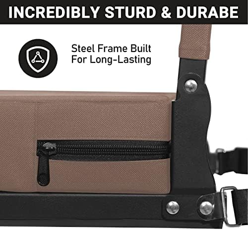 Sheenive Stadium Seats with Back Support, Portable, Lightweight, Foldable, 17.1 x 13.5 Inches, Khaki, Foam Cushion, Rubber