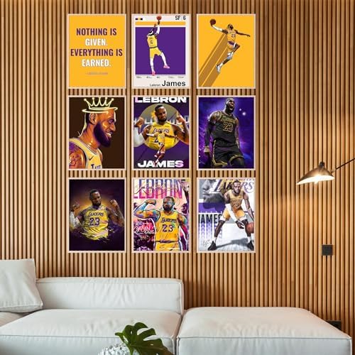 BigWig Prints LeBron James Poster Set - LeBron Posters for Walls, Lakers Bedroom Wall Decor, Basketball Room Decor for Boys, Gifts for Lakers Fan, Basketball Artwork - Unframed Set Of 9 (8x10”)