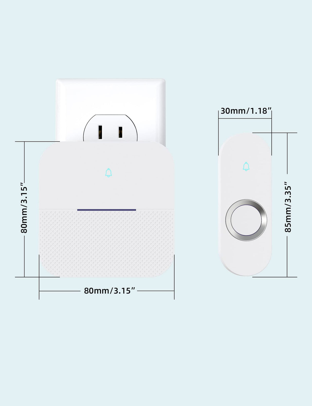 AIDA Lighted Wireless Doorbell for Home, Waterproof Battery Doorbell Wireless 1,000ft Range, 5 Volume Levels with 58 Chimes & LED Flash on Receiver (White, 2 Buttons & 2 Receivers)