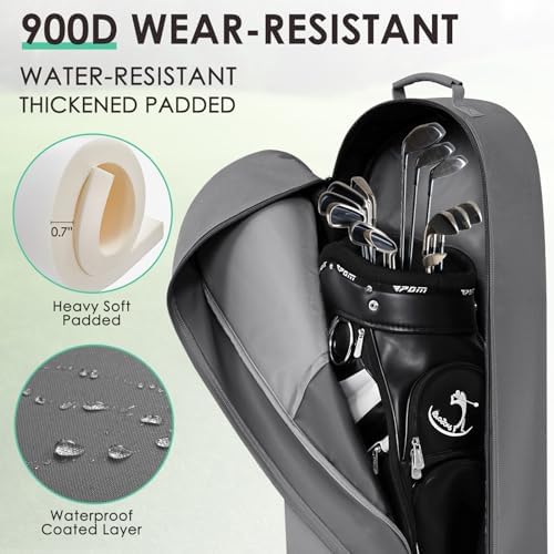 Golf Travel Bags for Airlines with Adjustable Support Rod and Detachable Shoulder Straps, Soft Foldable Golf Club Travel Covers, 900D Heavy Duty Oxford -Universal Size