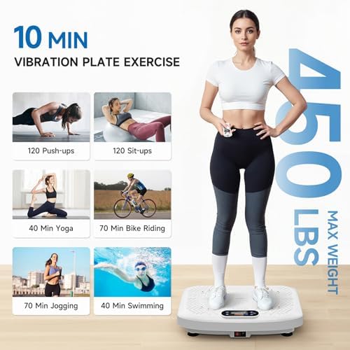 Vibration Plate Exercise Machine Lymphatic Drainage, Full Body Shaking Workout Vibrating Plate Weight Loss, 199 Adjustable Speeds 450 Lbs Capacity Fitness Platform for Women Men