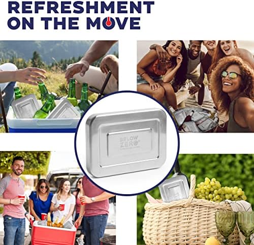 Below Zero Deluxe Stainless Steel Cooling Pack - Durable Ice Pack Lasts 48 Hours, Ice Pack for Bento, Lunch Bags, Coolers, Picnics, Camping, Beachgoers, Sporting Events - Longest Lasting (3 Pack)