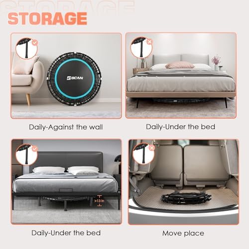 BCAN 450/550 LBS Foldable Mini Trampoline, 40"/48" Adult Fitness Trampoline with Bungees, U Shape Adjustable Foam Handle, Stable & Quiet Exercise Rebounder,Indoor/Outdoor Workout