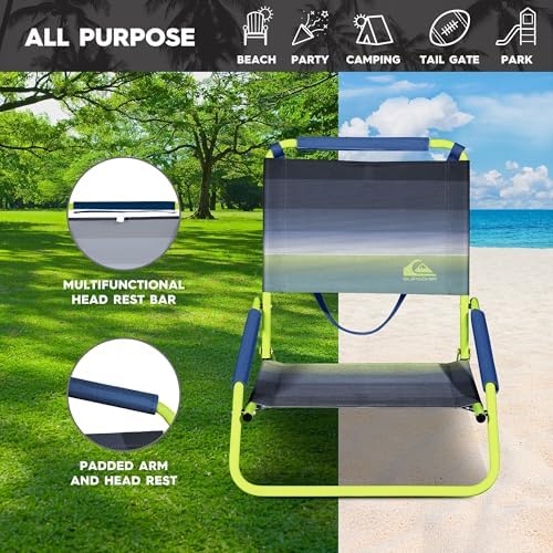 Quiksilver Low Beach Chair – Lightweight Folding Chair – Portable and Durable Chairs for Beach, Patio, Camping Chair, or Sporting Events with Carry Strap