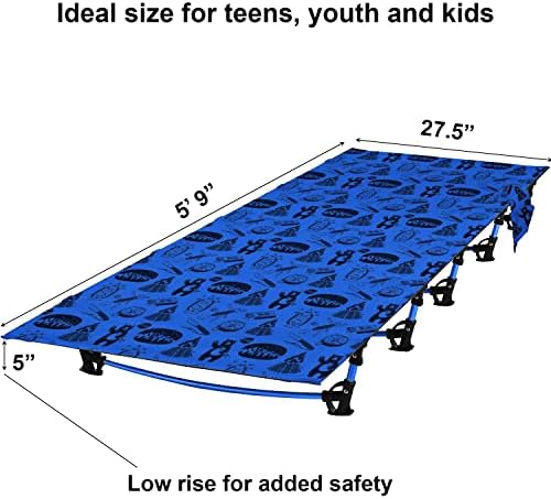 Kids Camping Cot and Toddler Travel Bed | Lightweight and Compact Cots for Sleeping | 5’9” x 27.5” x 5.3” – Portable Folding Cot for Toddler, Kids, Youth and Even Adults