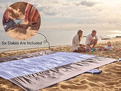 WEKAPO Beach Blanket Sandproof Waterproof, Extra Large Beach Mat, Oversized & Compact Sand Free Mat Quick Drying, Lightweight & Durable with 6 Stakes & 4 Corner Pockets