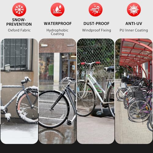 Bike Cover Waterproof Outdoor Storage for 1 Bike, Bicycle Cover Rain Sun UV Dust Wind Proof with Storage Bag for Mountain Road Bike/Ebike (420D Black+Red, XL Size for 1 bike)