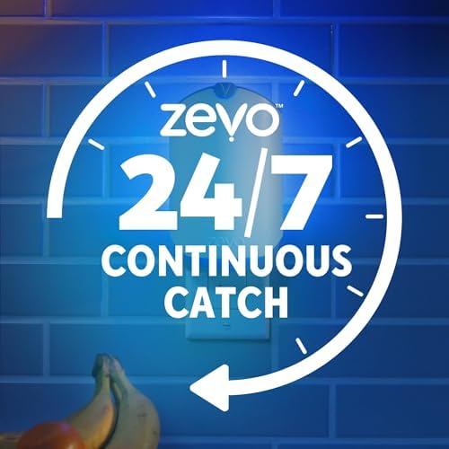 Zevo 4 Flying Insect Traps & 4 Cartridges - Plug In Fly Trap & Indoor Bug Catcher for Gnats, House & Fruit Flies - Mess-Free - Use in Any Room - Uses Blue & UV Light (4 Plug In Devices & 4 Cartridges)