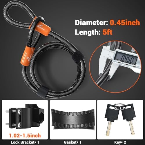 Sportneer Bike U Lock - Heavy Duty Anti Theft Bike Lock with 5ft Security Steel Cable - 17mm Shackle Bicycle U-Locks with Keys & Sturdy Mounting Bracket for Road, Mountain, Electric Bike - Orange