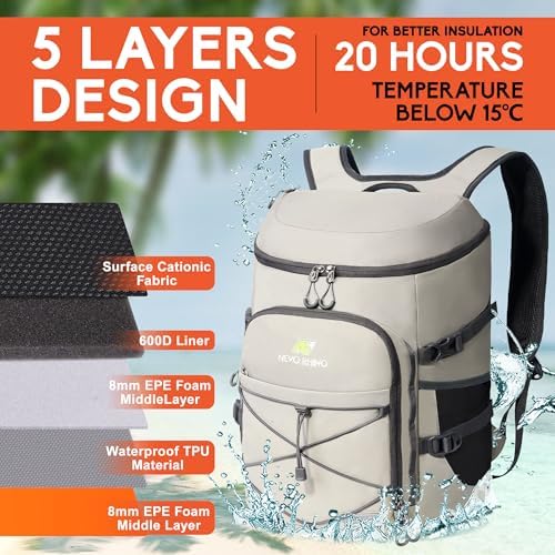 N NEVO RHINO Insulated Backpack Cooler - 36/54 Can Capacity, Waterproof Leak-Proof Lightweight Multi-Functional & Spacious, Ideal for Camping, Travel, Beach, Picnics, Lunch & Day Trips