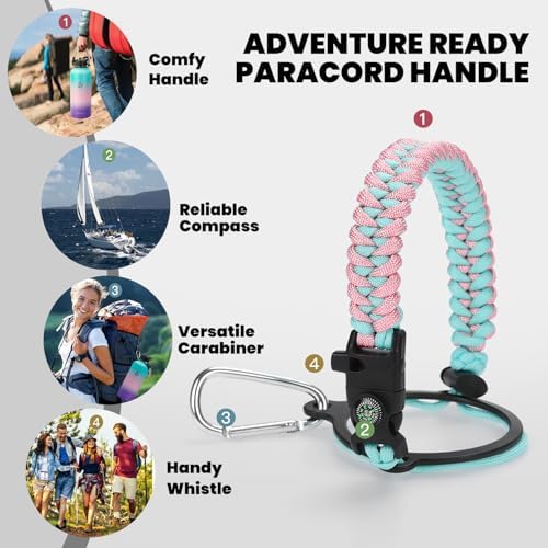 Insulated Water Bottle 87 oz, Triple Wall Vacuum Stainless Steel (Cold for 48 Hrs), Leak Proof & Non-BPA, Modern Water Flask Jug with Paracord Handle & Straw Spout Lids, Hydrangea