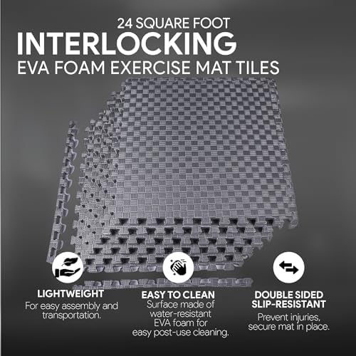 BalanceFrom Puzzle Exercise Mat with EVA Foam Interlocking Tiles for MMA, Exercise, Gymnastics and Home Gym Protective Flooring, Multiple Sizes and Colors