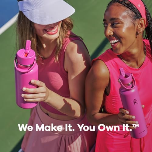 HYDRO FLASK Wide Mouth vacuum insulated stainless steel water bottle with leakproof closeable straw lid for cold water drinks, sports, travel, car and school