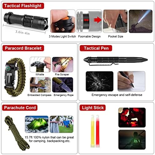 Survival Kits,222 PCS Emergency Survival Gear First Aid Kits with Molle System Compatible Bag Outdoor Camping Gear Emergency Kits for Hunting,Hiking,Fishing, Gifts for Men Women