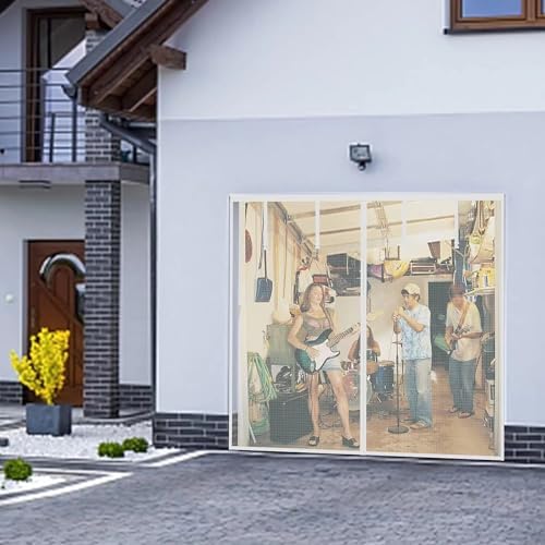 Magnetic Garage Screen Door for 1 Car Garage Doors up to 9x7FT- Reinforced Self Sealing Fiberglass Mesh Door Screen with 4 Strapping Tapes, Hands Free Door Screen with Closure Weighted Bottom, White