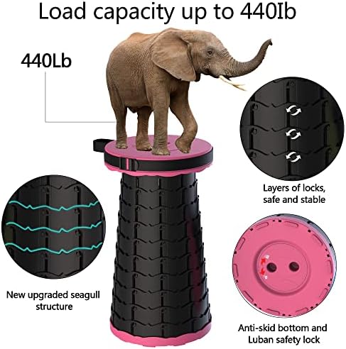 ALEVMOOM Upgraded Folding Stool with Cushion,Portable Collapsible Retractable Stool,Outdoor Chair,Yet More Sturdy Load Capacity 440lbs for Camping Garden Fishing Hiking BBQ with Carry Bag