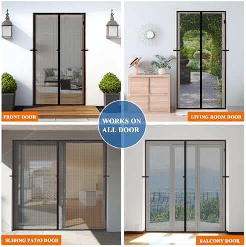 MAGZO Magnetic Screen Door Mesh, Fits Door Size 36'' x 80''(Curtain Size 38'' x 81''), Polyester Material Scratch-Proof, Cat Friendly, Keep Annoying Creatures Out, Easy Install, Strong Magnets, Black