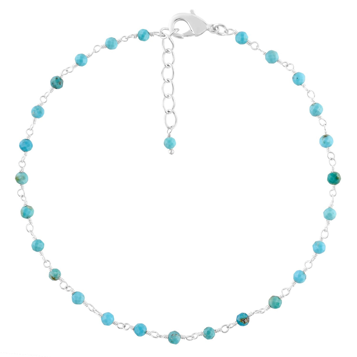 YANARA Blue Turquoise Anklet for Women, Dainty Boho Summer Beach Jewelry for Girls, December Birthstone Handmade Charm Ankle Bracelets Silver Plated 9+1.5 inch Chain, Mother's Day Jewelry For Her