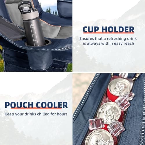 Oversized Camping Chair Heavy Duty 500LBS - Folding Outdoor Chair with Cooler Bag, Storage Pockets, Portable Collapsible Lawn Chairs for Adults (Blue & Gray)