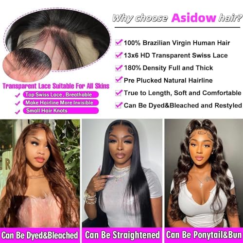 30 Inch Body Wave Lace Front Wigs Human Hair 13x6 HD Lace Front Wigs Human Hair Pre Plucked Brazilian Human Hair Wigs for Women 180 Density Glueless Lace Frontal Wigs Human Hair Black Body Wave Wig