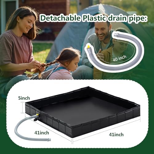 Portable Shower Pan, 41" x 41" x 5" Foldable Shower Base & Basin Floor with Detachable Drain Pipe, Ideal for RV, Outdoor,Indoor Shower Stall Enclosures