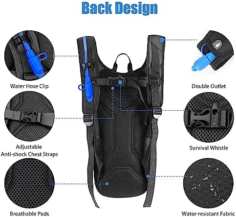 Zavothy Hydration Backpack with 2L Hydration Bladder Water Backpack for Hiking Hydration Pack for Running Cycling Hiking