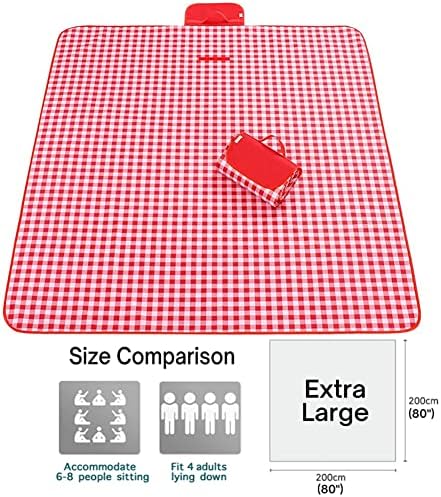 K Y KANGYUN Outdoor Picnic Blanket, Extra Large Beach Blanket, Foldable Lightweight Waterproof Sand Mat, Picnic Blanket 80" x 60" for Beach Camping Hiking Park Patio (Red, 80x80 inch)