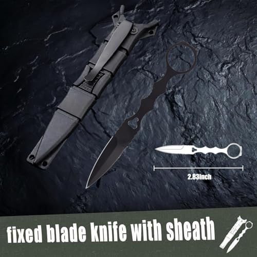 Portable Fixed Blade Knife With Sheath 440c Steel Blade Camping Knife Outdoor With Kydex Sheath In Black And White (Black)