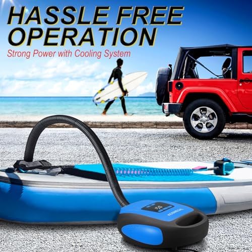 Paddle Board Pump Electric Portable, SUP Pump for Paddleboard, 20PSI Air Compressor with Auto-Off, Deflation Function and 12V DC Car Connector for Inflatables, Kayaks and Boats