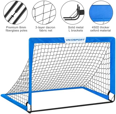 Kids Soccer Goals for Backyard Set - 2 of 4' x 3' Portable Soccer Goal Training Equipment, Pop Up Toddler Soccer Net with Soccer Ball, Soccer Set for Kids and Youth Games, Sports