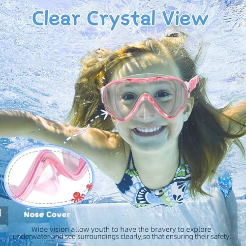 Kids Swimming Goggles Swim Mask with Nose Cover for Kids Youth 3-15, Anti-Shattered Lens UV Protection No-leak