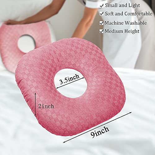 Wuronsa Ear Piercing Pillow for Side Sleepers, Pillow with an Ear Hole for CNH and Ear Pain Ear Inflammation Pressure Sores, O-Shaped Side Sleeping Pillow, Ear Guard Pillow(Pink)