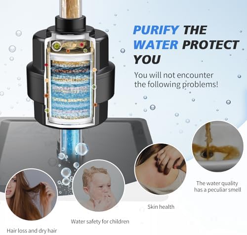 20-Stage Shower Filter-Shower Head Filter for Hard Water, with 3 Replaceable Cartridges, High Output Shower Water Filter for Removing Chlorine and fluoride,Black