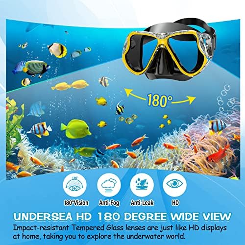 Greatever Dry Snorkel Set,Panoramic Wide View,Anti-Fog Scuba Diving Mask,Professional Snorkeling Gear