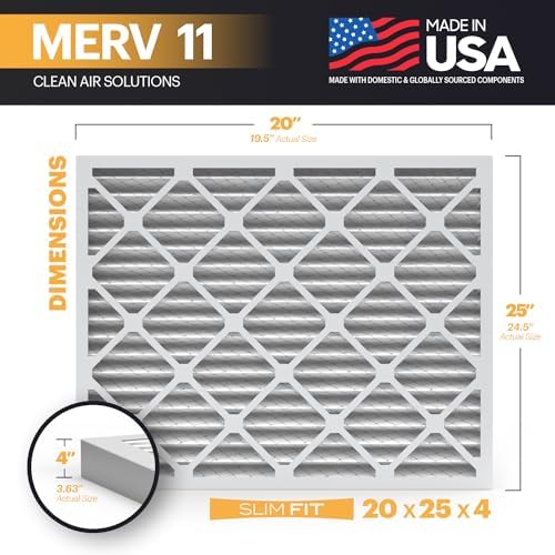 BNX TruFilter 20x25x4 (19.5’’ x 24.5’’ x 3.63‘’ Slim Fit) MERV 11 Air Filter 2-Pack - MADE IN USA - Air Conditioner Furnace Filters HVAC AC Furnace Filters for Allergy Dust, Pet, Mold, MPR 1200 FPR 7