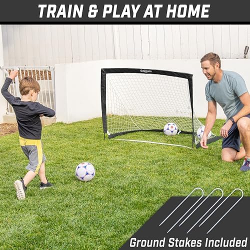 GoSports Portable Soccer Goals for Kids - 13 Color Options - Choose 4 x 3 ft or 6 x 4 ft - Team Tone Pop Up Nets for Backyard