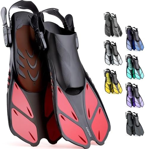 CAPAS Snorkel Fins, Swim Fins Travel Size Short Adjustable for Snorkeling Diving Adult Men Women Kids Open Heel Swimming Flippers
