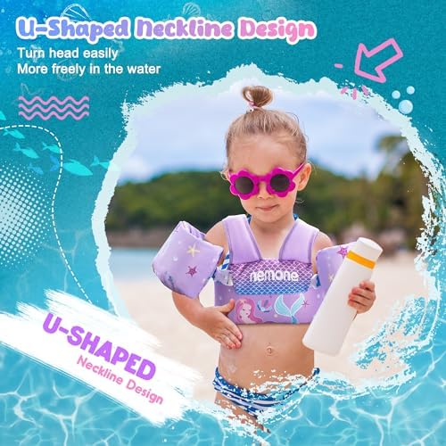 NEMONE Toddler Swim Vest for 22-70 lbs Kids Floaties Swim Jacket with Arm Water Wings for Girls Boys 2 3 4 5 6 7 Years Old Sea Beach Pool