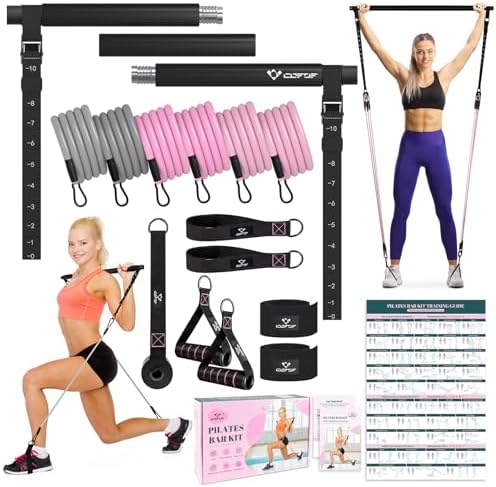 Pilates Bar Kit with Resistance Bands, Multifunctional Yoga Pilates Bar with Heavy-Duty Metal Adjustment Buckle, Portable Home Gym Pilates Resistance Bar Kit for Women Full Body Workouts