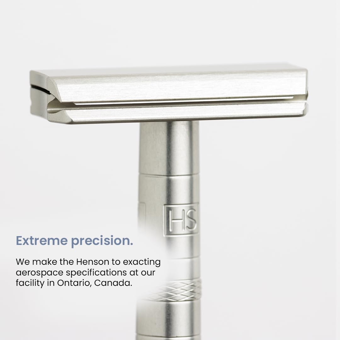 Henson Shaving Razor - Aluminum Double Edge Safety Razor with 5 Spare Blades - 30° Angled Precision With Superior Blade Rigidity- Reusable Single Blade Razors For Men and Women - Mild Aggression