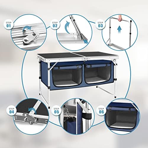 CampLand Outdoor Folding Table Aluminum Lightweight Height Adjustable with Storage Organizer for BBQ, Party, Camping