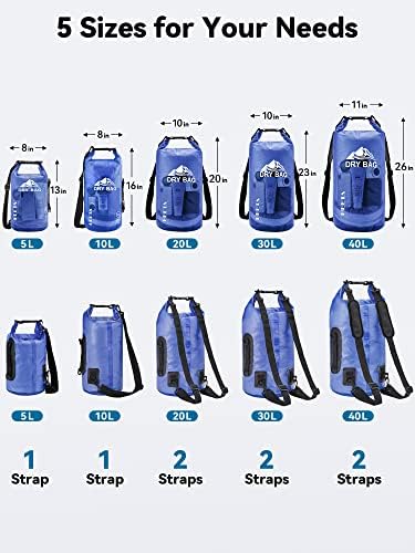 HEETA Dry Bag Waterproof for Women Men, 5L/10L/20L/30L/40L Roll Top Lightweight Dry Storage Bag Backpack with Phone Case for Travel, Swimming, Boating, Kayaking, Camping & Beach, 11 Transparent Colors