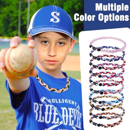 12 Pack Baseball Necklace 18inch, Team Gift for Baseball Funs, Three Braided Titanium Tornado Rope Design, with Muti - Color for Pick