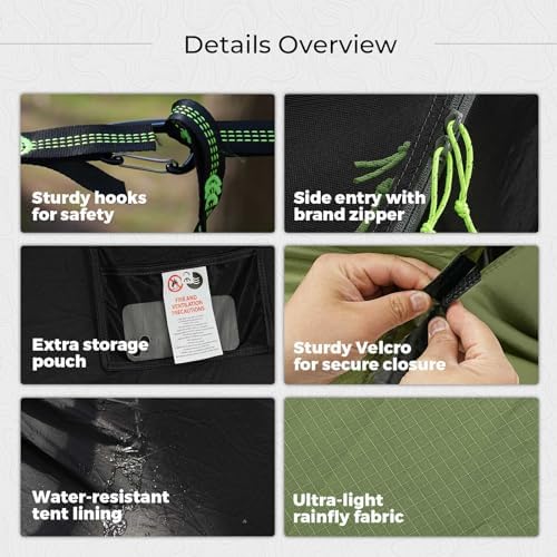 Camping Hammock Tent with Mosquito Net & RainFly, 3 in 1 Waterproof Lightweight Portable Sleeping Hammock Bug, Travel Outdoor Gear with Tree Strap Swing, for Hiking Patio Expedition