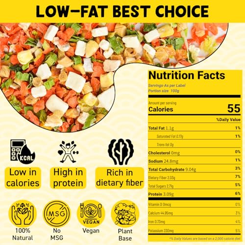 Ramen Toppings Mix Dehydrated Vegetables - Freeze-Dried Tofu & Vegetables, 100% Natural Vegetable Flakes, No Additive, Low Calorie, 10.58oz Dry Veggie for Cooking, Camping, Emergency Supply